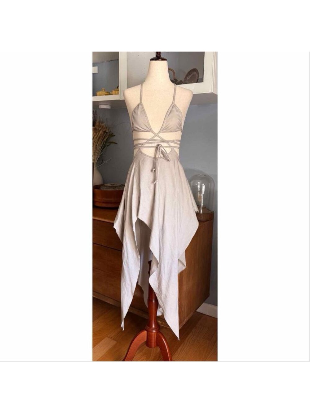 Dolls Kill Darker Wavs Echo Asymmetrical Dress Top Strappy Wrap Bikini